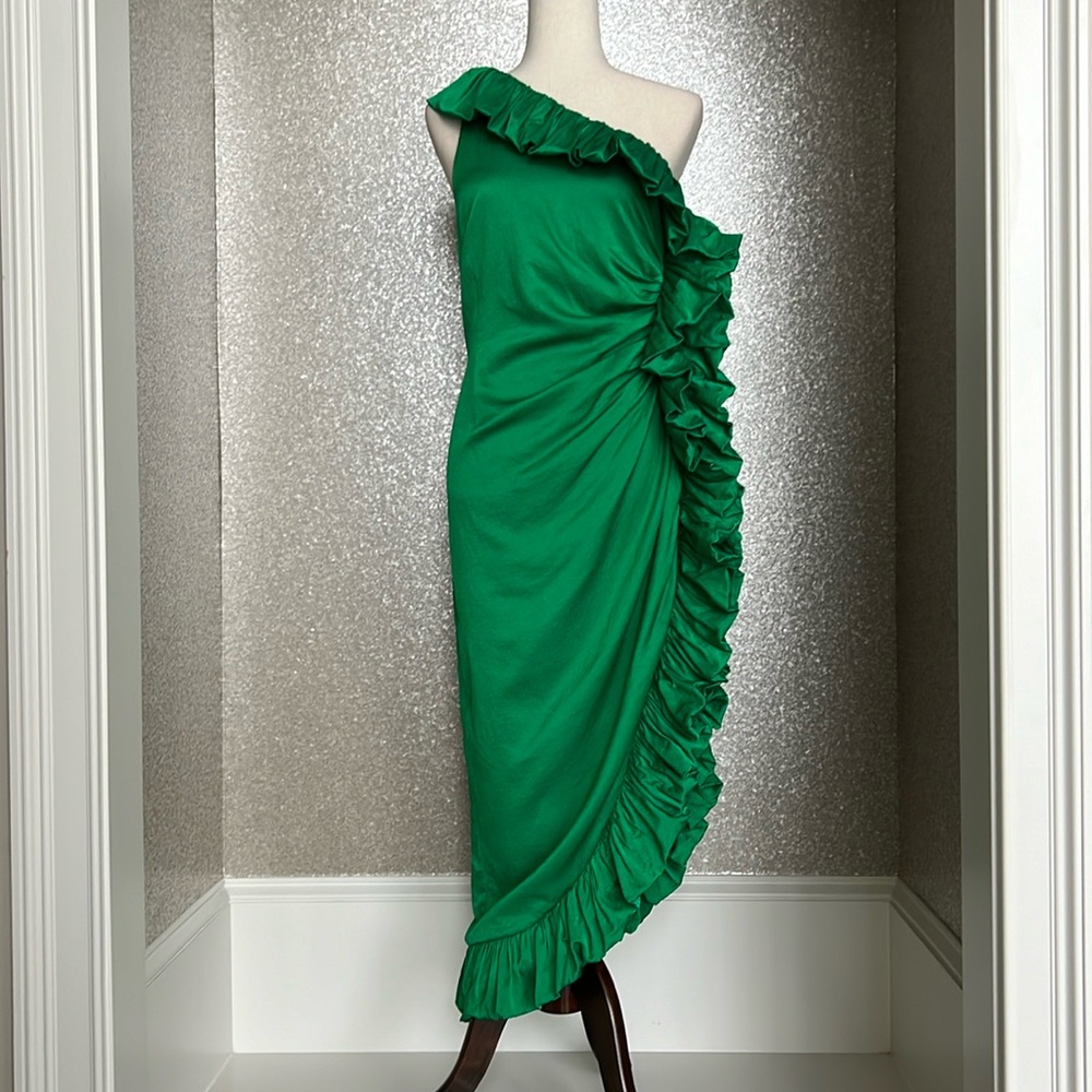 Attico- Saks Fifth Ave. gown, Abito in Satin Martellato Green, size 44